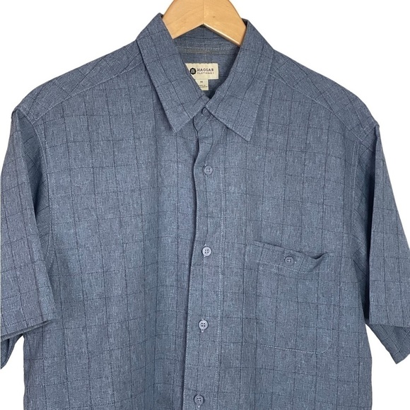 Mens Blue short Sleeve Button Down Shirt - Picture 3 of 7